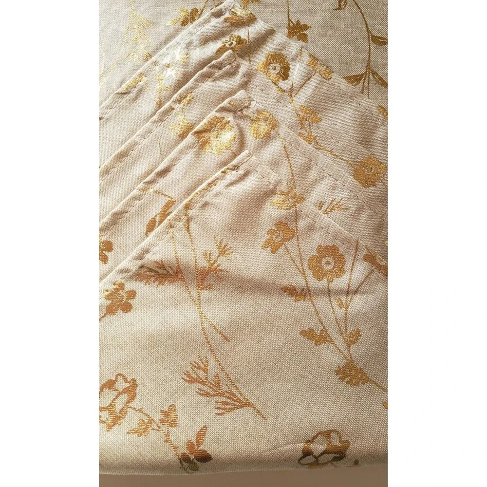 NWT Colordrift Deluxe Gold Metallic Leaf Floral Tablecloth & 6 Napkins Set
